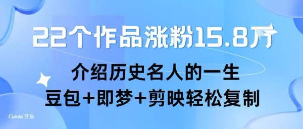 22个作品涨粉15.8W ，介绍历史名人的一生 ， 豆包+即梦+剪映轻松复制-创新社-资源网-最新项目分享网站
