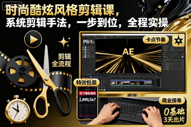 时尚酷炫风格剪辑课,系统剪辑手法,一步到位,全程实操-创新社-资源网-最新项目分享网站