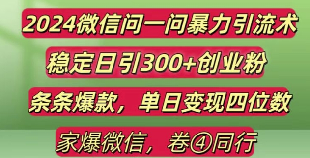 2024最新微信问一问暴力引流300+创业粉,条条爆款单日变现四位数【揭秘】-创新社-资源网-最新项目分享网站