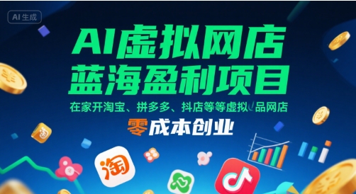 AI虚拟网店蓝海盈利项目，在家开淘宝、拼多多、抖店等虚拟品网店，零成本创业-创新社-资源网-最新项目分享网站