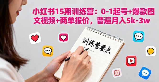 小红书15期训练营：0-1起号+爆款图文视频+商单报价，普遍月入5k-3w-创新社-资源网-最新项目分享网站
