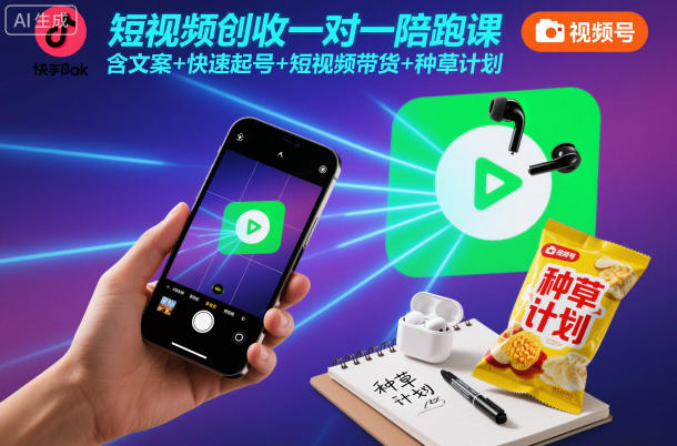 短视频创收一对一陪跑课,含文案+快速起号+短视频带货+种草计划-创新社-资源网-最新项目分享网站