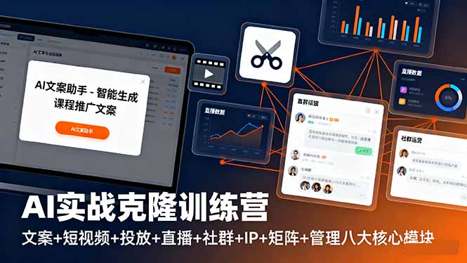 AI实战克隆训练营:文案+短视频+投放+直播+社群+IP+矩阵+管理八大核心模块-创新社-资源网-最新项目分享网站