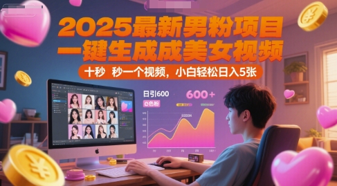 2025最新男粉项目，一键生成美女视频，日引600+色粉 十秒一个视频，小白轻松日入5张【揭秘】-创新社-资源网-最新项目分享网站