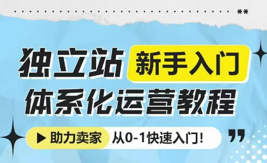 独立站新手入门体系化运营教程，助力独立站卖家从0-1快速入门!-创新社-资源网-最新项目分享网站