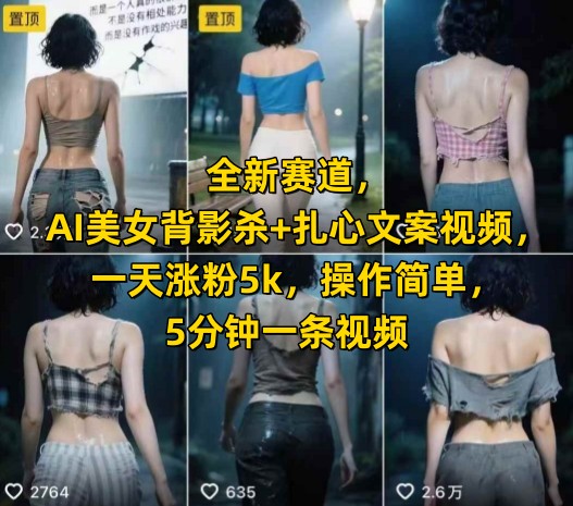 全新赛道，AI美女背影杀+扎心文案视频，一天涨粉5k，操作简单，5分钟一条视频-创新社-资源网-最新项目分享网站