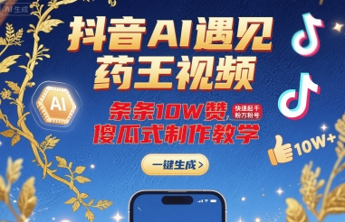 抖音AI遇见药王视频，条条10W赞，快速起千粉万粉号，傻瓜式制作教学-创新社-资源网-最新项目分享网站