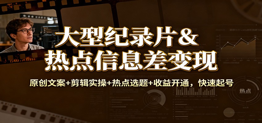 大型纪录片&热点信息差变现:原创文案+剪辑实操+热点选题+收益开通,快速起号-创新社-资源网-最新项目分享网站