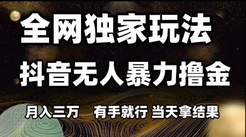 全网独家玩法抖音无人暴力撸金，月入3W，有手就行，当天拿结果【揭秘】-创新社-资源网-最新项目分享网站