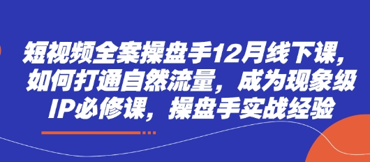 短视频全案操盘手12月线下课，如何打通自然流量，成为现象级IP必修课，操盘手实战经验-创新社-资源网-最新项目分享网站