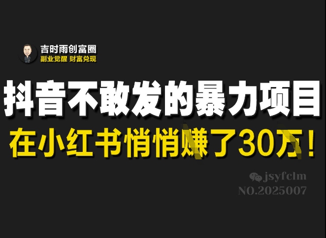 抖音不敢发的暴利项目，在小红书悄悄挣了30W-创新社-资源网-最新项目分享网站