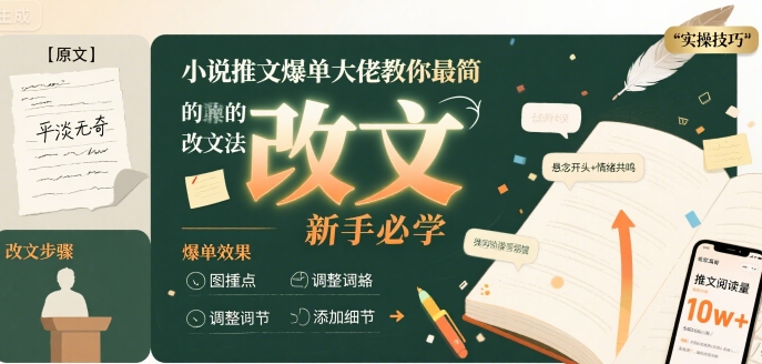 小说推文爆单大佬教你最简单的改文方法实操课，新手必学-创新社-资源网-最新项目分享网站