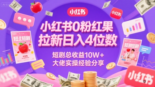 小红书0粉红果短剧拉新日入4位，数短剧总收益10W+大佬实操经验分享-创新社-资源网-最新项目分享网站