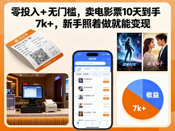 零投入+无门槛，卖电影票10天到手7k+，新手照着做就能变现【揭秘】-创新社-资源网-最新项目分享网站