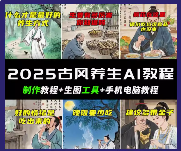 抖音AI古风养生视频教程日入五张 轻松涨粉 10W+-创新社-资源网-最新项目分享网站