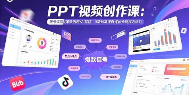 PPT视频创作课：账号运营/爆款选题/AI写稿，0基础掌握自媒体全流程方法论-创新社-资源网-最新项目分享网站