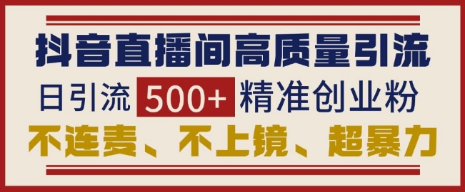 抖音直播间引流创业粉，无需连麦、不用上镜、超暴力，日引流500+高质量精准创业粉-创新社-资源网-最新项目分享网站