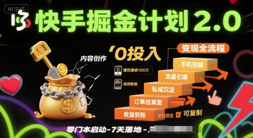 快手掘金计划2.0，快手电商变现全流程，简单可复制，0投入-创新社-资源网-最新项目分享网站