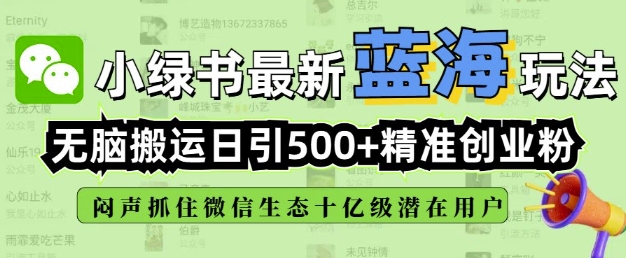 小绿书无脑搬运引流，全自动日引500精准创业粉，微信生态内又一个闷声发财的机会-创新社-资源网-最新项目分享网站