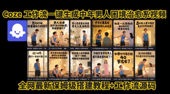 coze工作流一键生成”中年男人困境扎心高涨粉高播放量图文视频”保姆级拆解教程，无需剪辑，无需拍摄写文案-创新社-资源网-最新项目分享网站