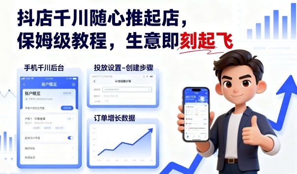 抖店千川随心推起店，保姆级教程，生意即刻起飞-创新社-资源网-最新项目分享网站