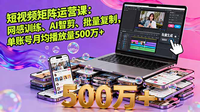 短视频矩阵运营课:网感训练、AI智剪、批量复制,单账号月均播放量500万+-创新社-资源网-最新项目分享网站