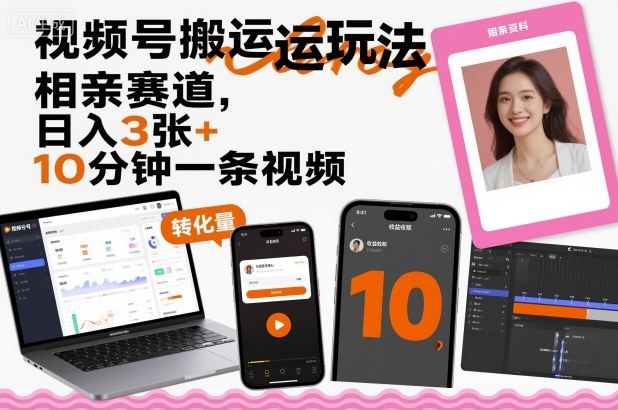 视频号搬运玩法,相亲赛道,日入3张+,10分钟一条视频-创新社-资源网-最新项目分享网站