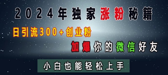 2024年独家涨粉秘籍，日引流300+创业粉，加爆你的微信好友，小白也能轻松上手-创新社-资源网-最新项目分享网站