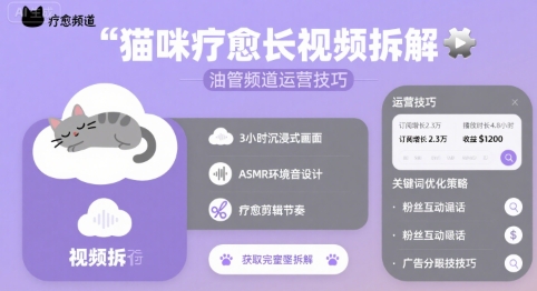 猫咪疗愈长视频拆解 &油管频道运营技巧-创新社-资源网-最新项目分享网站