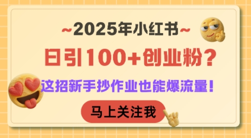 2025年小红书日引100+创业粉？这招新手抄作业也能爆流量！-创新社-资源网-最新项目分享网站