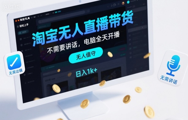 淘宝无人直播带货，不需要出镜，不需要讲话，电脑全天开播，轻松上手，日入1k+【揭秘】-创新社-资源网-最新项目分享网站