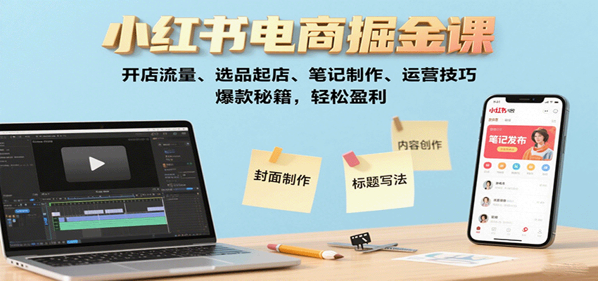 小红书电商掘金课：开店流量、选品起店、笔记制作、运营技巧，爆款秘籍，轻松盈利-创新社-资源网-最新项目分享网站