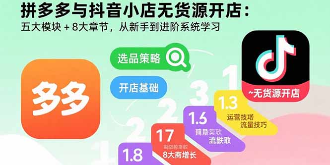 拼多多与抖音小店无货源开店：五大模块+8大章节，从新手到进阶系统学习-创新社-资源网-最新项目分享网站