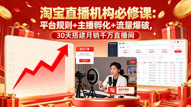 淘宝直播机构必修课：平台规则/主播孵化/流量爆破,30天搭建月销千万直播间-创新社-资源网-最新项目分享网站