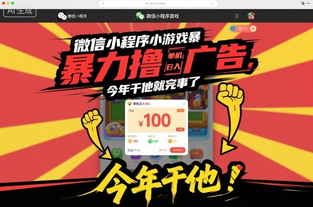 微信小程序小游戏暴力撸广告,单机日入100,今年干他就完事了-创新社-资源网-最新项目分享网站