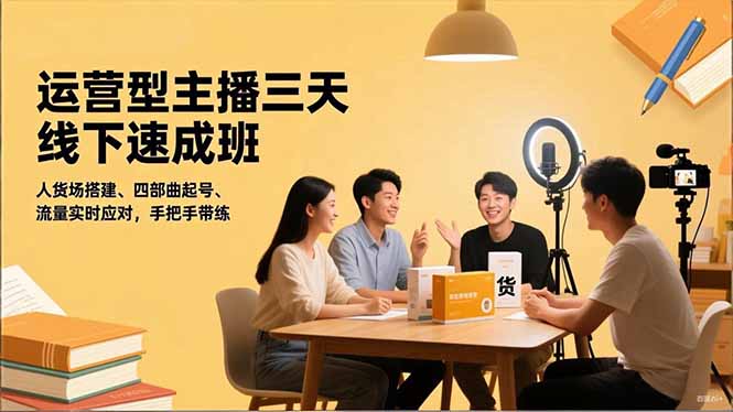 运营型主播三天线下班,人货场搭建,四部曲起号,流量实时应对,手把手带练-创新社-资源网-最新项目分享网站