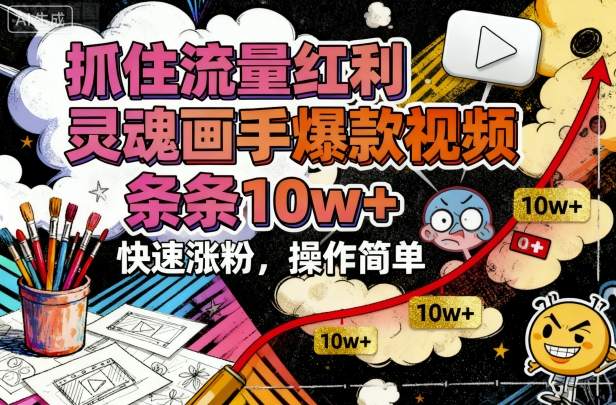 抓住流量红利,灵魂画手爆款视频,条条10w+,快速涨粉,操作简单-创新社-资源网-最新项目分享网站