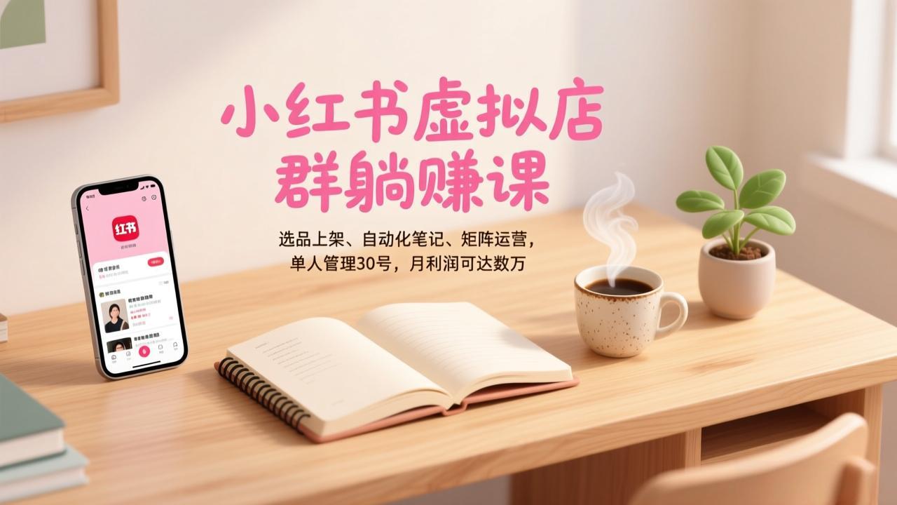 小红书虚拟店群躺赚课，选品上架、自动化笔记、矩阵运营，单人管理30号，月利润可达数万-创新社-资源网-最新项目分享网站