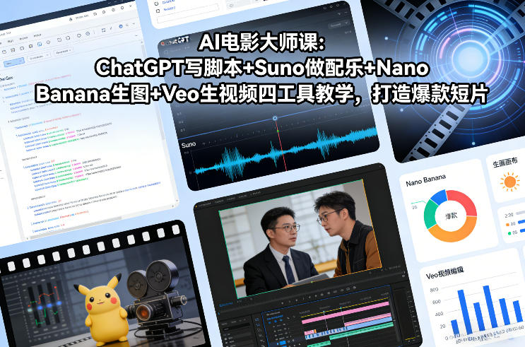 AI电影大师课：ChatGPT写脚本+Suno做配乐+Nano Banana生图+Veo生视频，打造爆款短片-创新社-资源网-最新项目分享网站