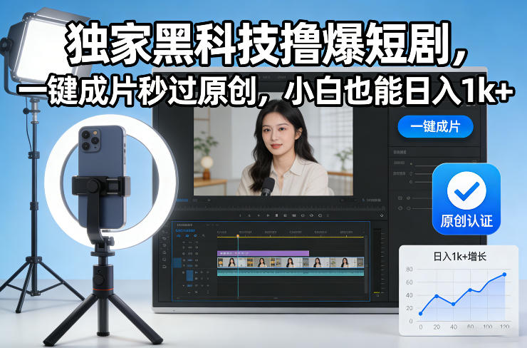 独家黑科技撸爆短剧，一键成片秒过原创，小白也能日入1k+【揭秘】-创新社-资源网-最新项目分享网站