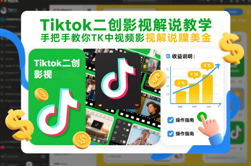 Tiktok二创影视解说教学，手把手教你TK中视频影视解说賺美金(更新26年1月)-创新社-资源网-最新项目分享网站