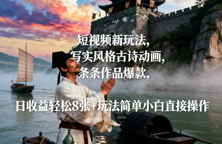 短视频新玩法，写实风格古诗动画，条条作品爆款，日收益轻松8张+玩法简单小白直接操作-创新社-资源网-最新项目分享网站