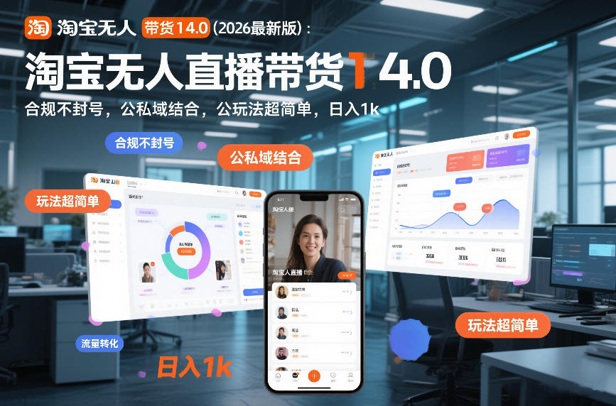 淘宝无人直播带货14.0(2026最新版):合规不封号,公私域结合,玩法超简单,日入1k+【揭秘】-创新社-资源网-最新项目分享网站