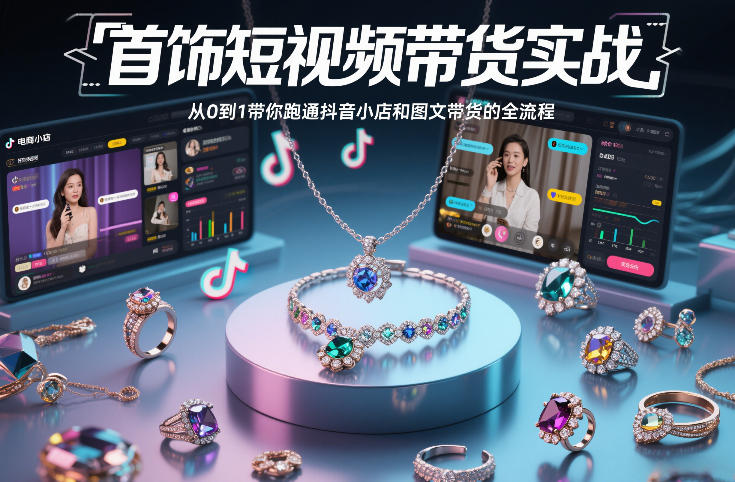 首饰短视频带货实战，从0到1带你跑通抖音小店和图文带货的全流程-创新社-资源网-最新项目分享网站