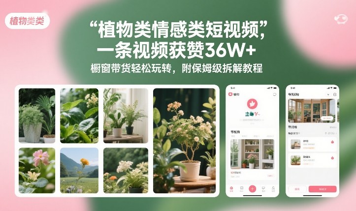 植物类情感类短视频,一条视频获赞36W+,橱窗带货轻松玩转,附保姆级拆解教程-创新社-资源网-最新项目分享网站