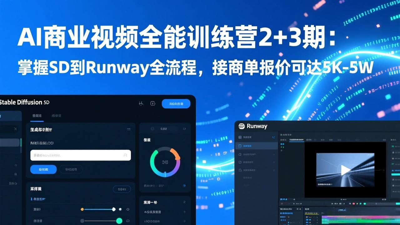 AI商业视频全能训练营2+3期：掌握SD到Runway全流程，接商单报价可达5K-5W-创新社-资源网-最新项目分享网站