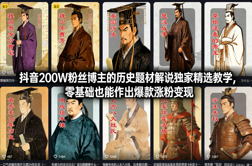 抖音200W粉丝博主的历史题材解说独家精选教学,零基础也能作出爆款涨粉变现-创新社-资源网-最新项目分享网站