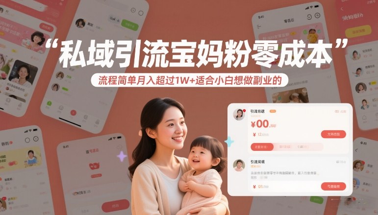 私域引流宝妈粉零成本流程简单月入超过1W+适合小白想做副业的-创新社-资源网-最新项目分享网站