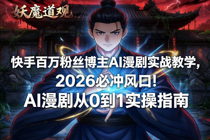 快手百万粉丝博主AI漫剧实战教学，2026必冲风口！AI漫剧从0到1实操指南-创新社-资源网-最新项目分享网站
