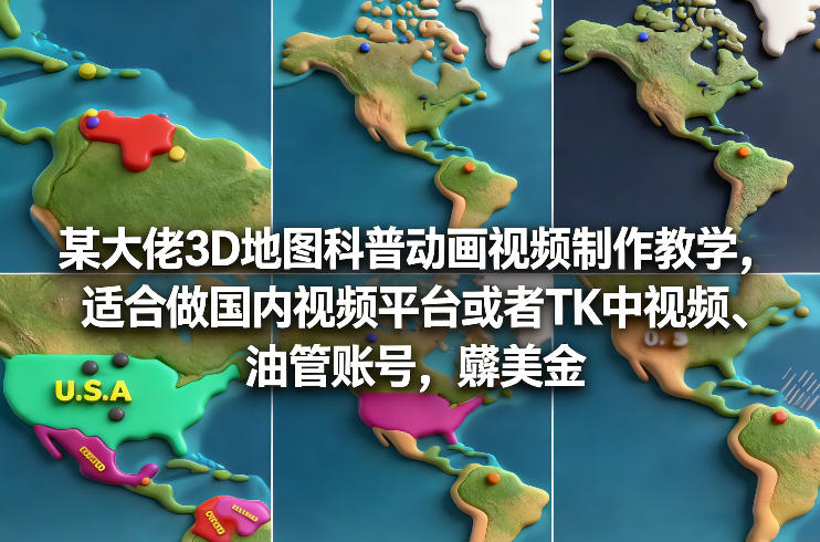 某大佬3D地图科普动画视频制作教学，适合做国内视频平台或者TK中视频、油管账号，賺美金-创新社-资源网-最新项目分享网站